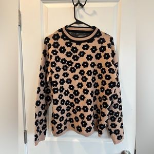 Cozy Tan & Black Floral Sweater